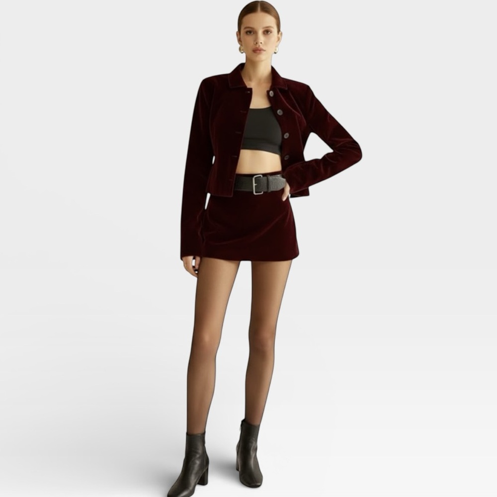 Commense SET Velvet Collared Jacket & Mini Skirt Set - Picture 4 of 16
